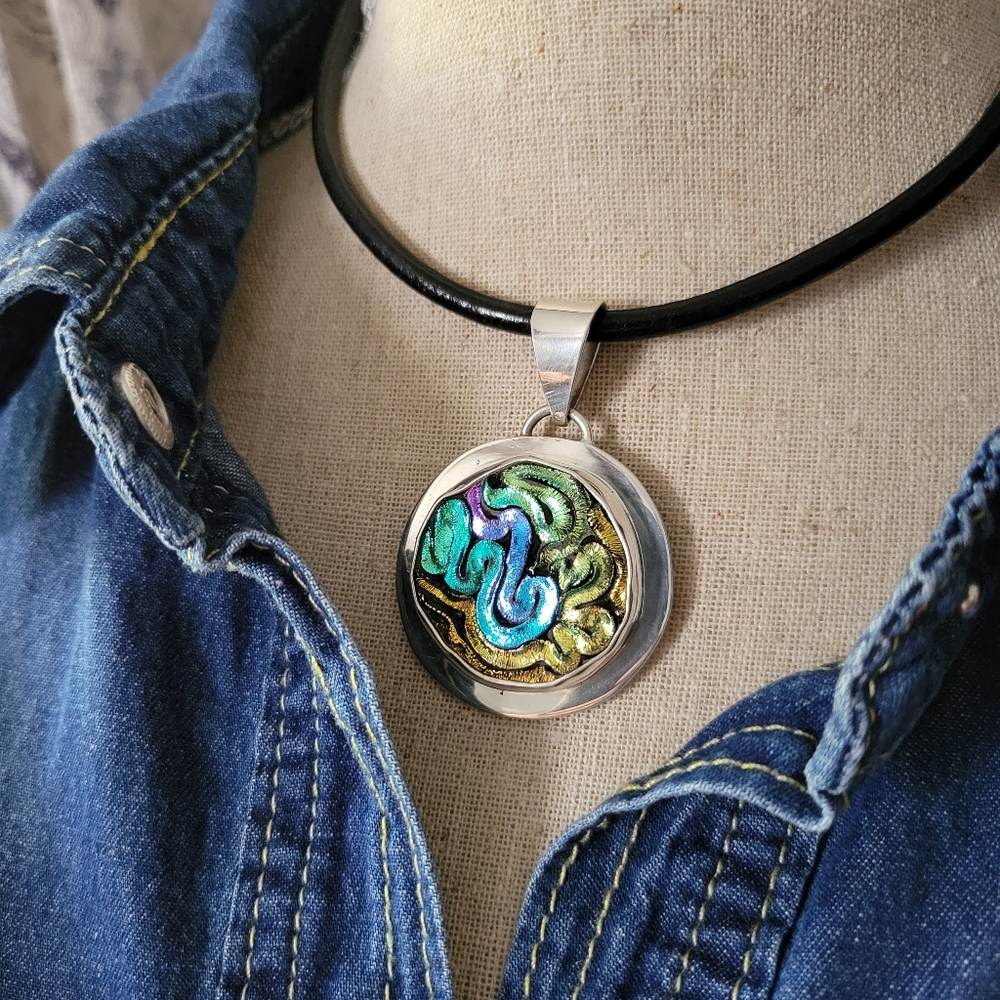 Dichroic Glass and Sterling Silver Pendant